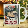 1pc 11oz "Drive Sunk Campers" Gothic Ceramic Mug - Large, Fun Coffee Cup with Vintage RV & Campfire Design, Durable
