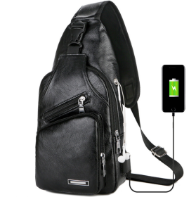 USB Portable Charging Chest Bag Messenger Bag (Option: Black x2pcs)