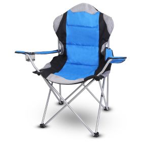 sFoldable Camping Chair Heavy Duty Steel Lawn Chair Padded Seat Arm Back Beach Chair 330LBS Max Load with Cup Holder Carry Bag (Color: Blue)