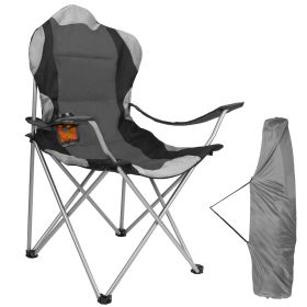 sFoldable Camping Chair Heavy Duty Steel Lawn Chair Padded Seat Arm Back Beach Chair 330LBS Max Load with Cup Holder Carry Bag (Color: Grey)