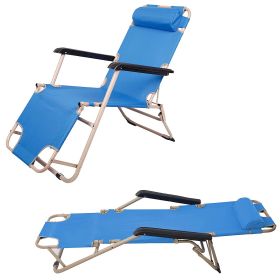 Set of 2 Portable Chaise Lounge Chair 60"L Flat Folding Outdoor Recliner Chair, Dark Blue/Blue (Color: Blue)