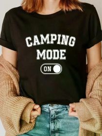 Camping Mode On Funny Camper Gift Nature Lover Scout T-Shirt Casual Short Sleeve Shirt (Color: Black, size: L)