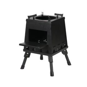 1 Portable Folding Wood Stove, Suitable For Camping And Outdoor Barbecue - Durable Iron, No Need To Light Fire (Color: Black)